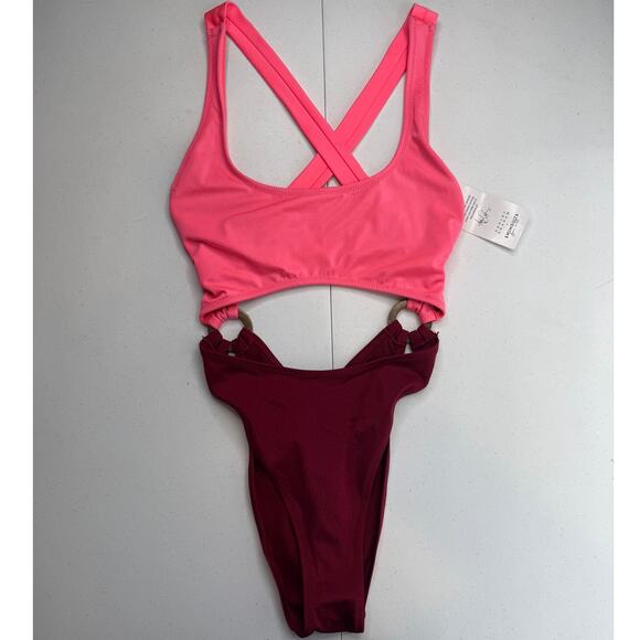 NWT Ashley Graham x Swimsuits for All One Piece Cut Out Open Back Pink Size 8 - Picture 1 of 13